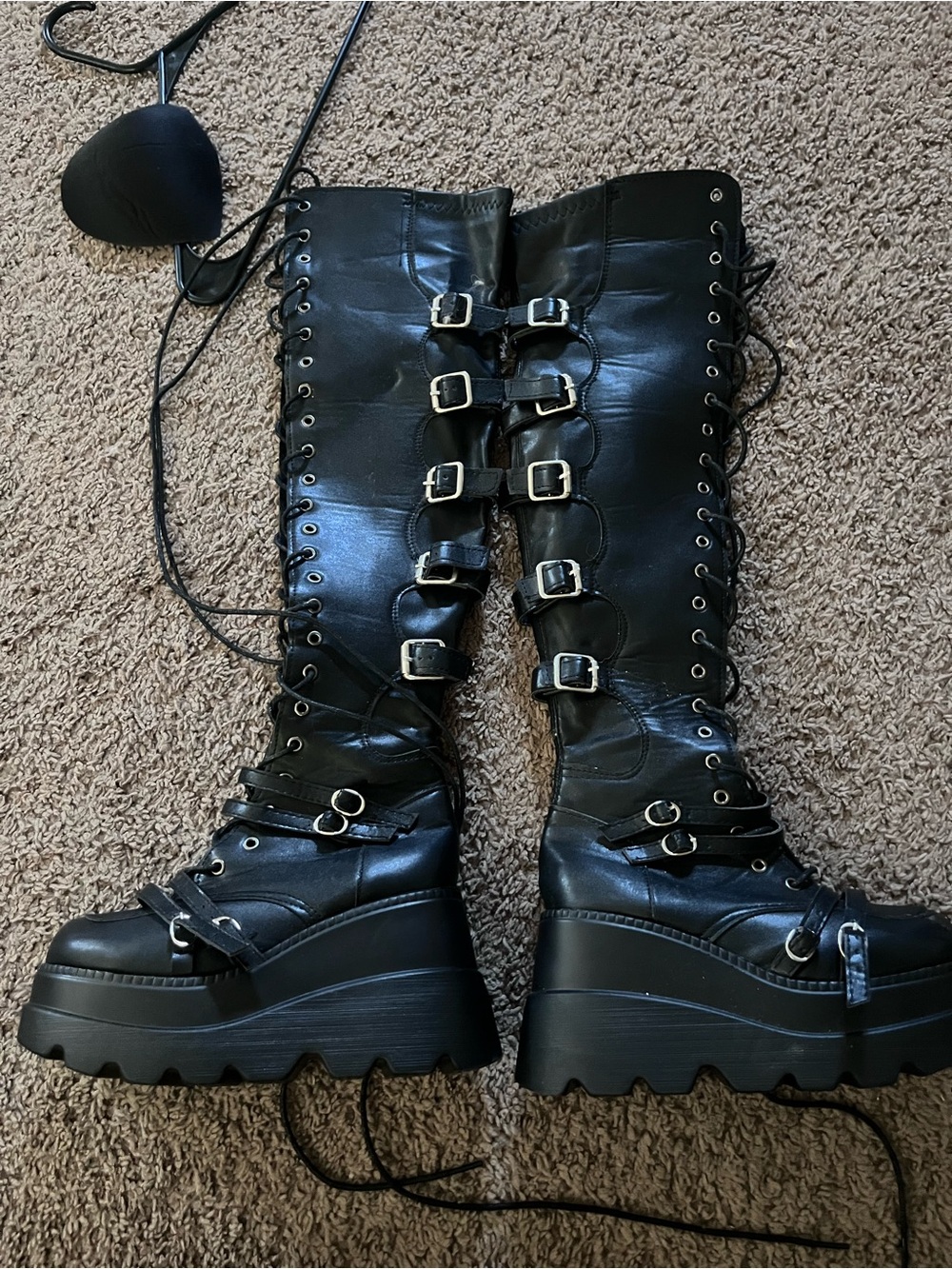Platform Lace-Up Knee-High Boots - Black - Picture 2 of 2